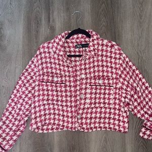 Zara houndstooth cropped jacket